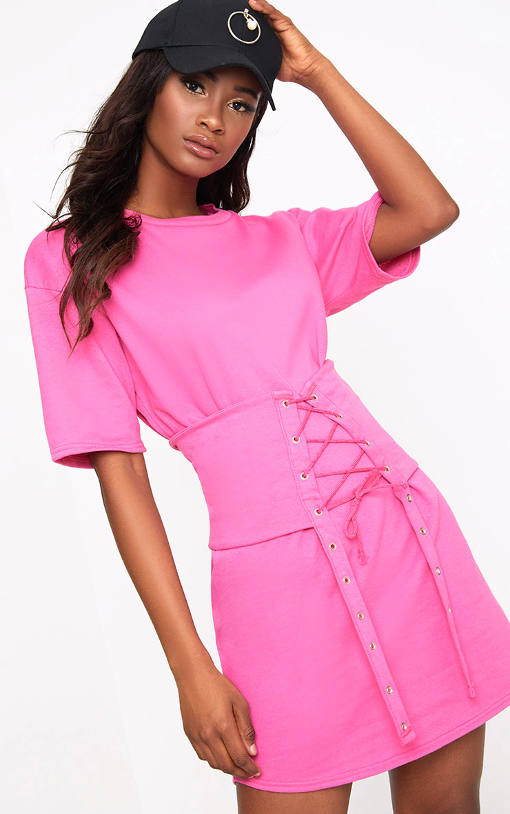 pink corset waist tshirt dress