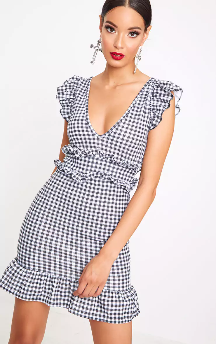 gingham print mini dress