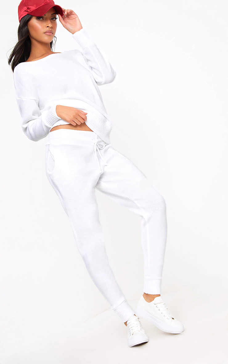 prettylittlething white jogger set