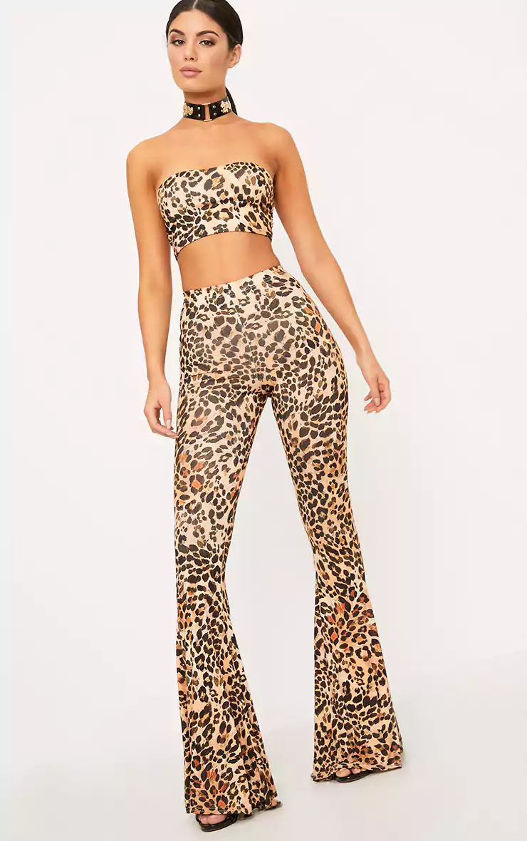 leopard print flared trousers