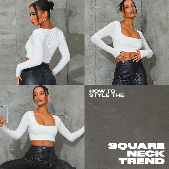 White Second Skin Square Neck Long Sleeve Crop Top