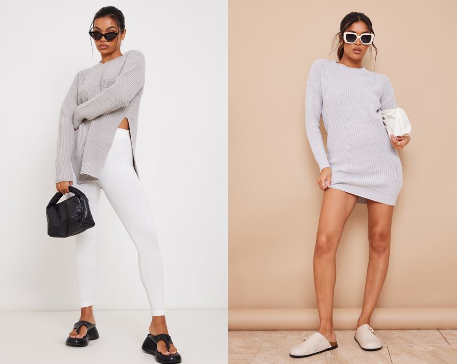 Grey Basic Knit Jumper Dress