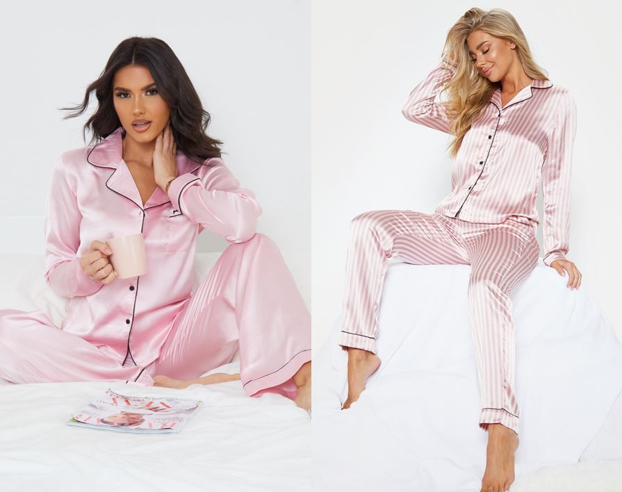 Baby Pink Long Striped Satin PJ Set