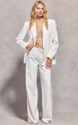 White Straight Leg Tailored Trousers