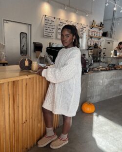 Cream Chunky Cable Knit Jumper Dress